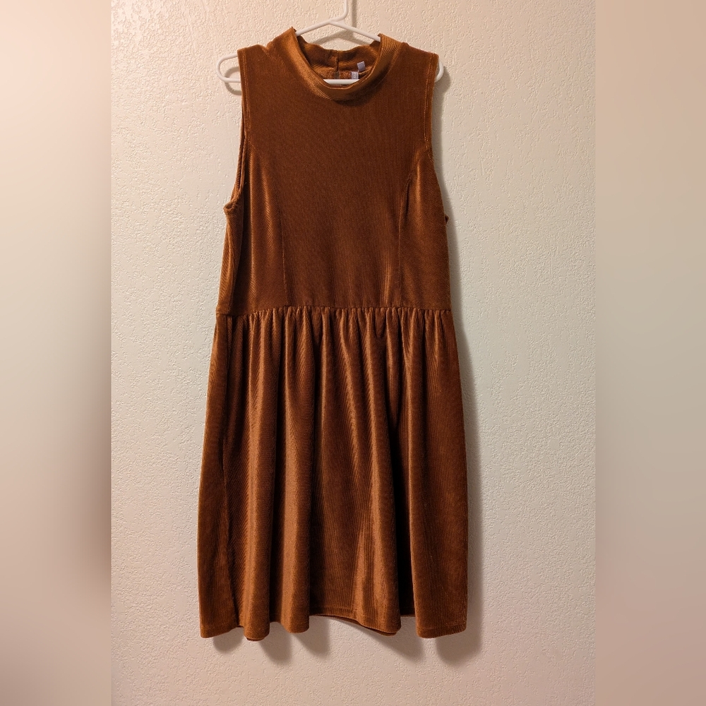 Girls Sleeveless Light Corduroy Dress in Rust